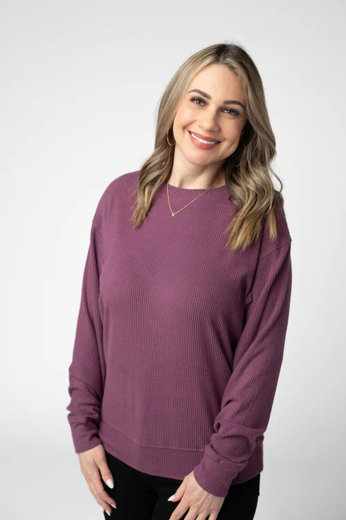PREORDER  Michelle Mae | Corrine Ribbed Pullover | Plum - ETA END AUG