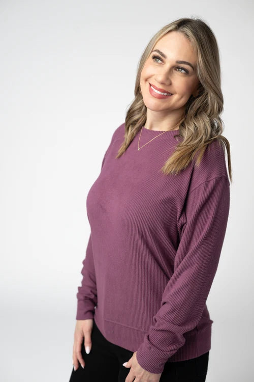 PREORDER  Michelle Mae | Corrine Ribbed Pullover | Plum - ETA END AUG