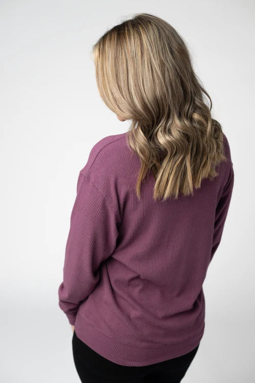 PREORDER  Michelle Mae | Corrine Ribbed Pullover | Plum - ETA END AUG