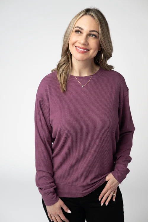 PREORDER  Michelle Mae | Corrine Ribbed Pullover | Plum - ETA END AUG