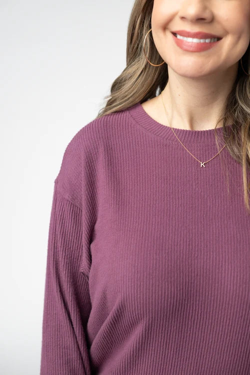PREORDER  Michelle Mae | Corrine Ribbed Pullover | Plum - ETA END AUG