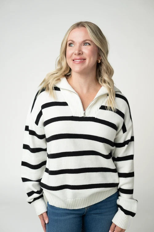 PREORDER  Michelle Mae | Quarter Zip Striped Pullover