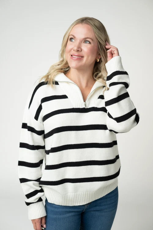 PREORDER  Michelle Mae | Quarter Zip Striped Pullover