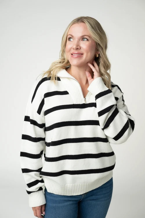 PREORDER  Michelle Mae | Quarter Zip Striped Pullover