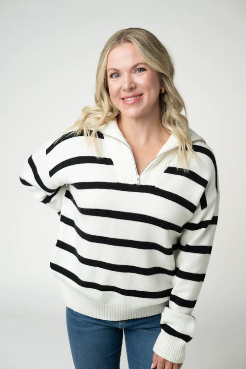 PREORDER  Michelle Mae | Quarter Zip Striped Pullover