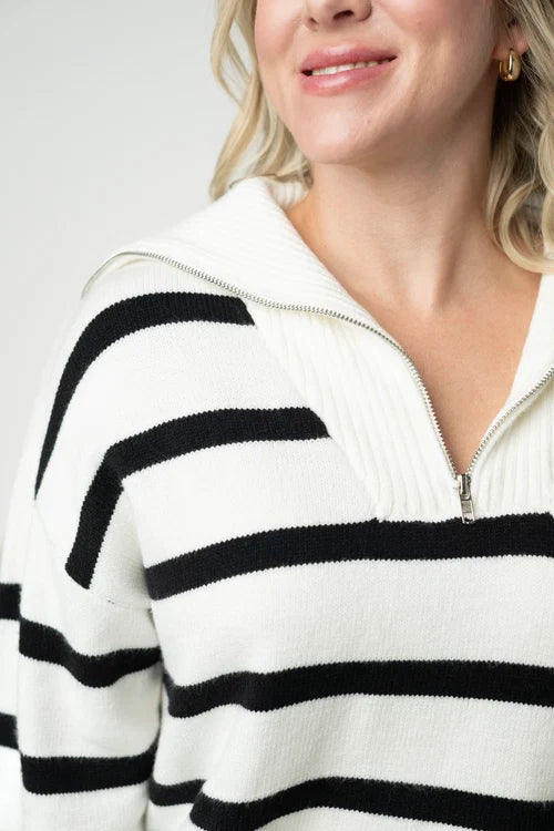 PREORDER  Michelle Mae | Quarter Zip Striped Pullover
