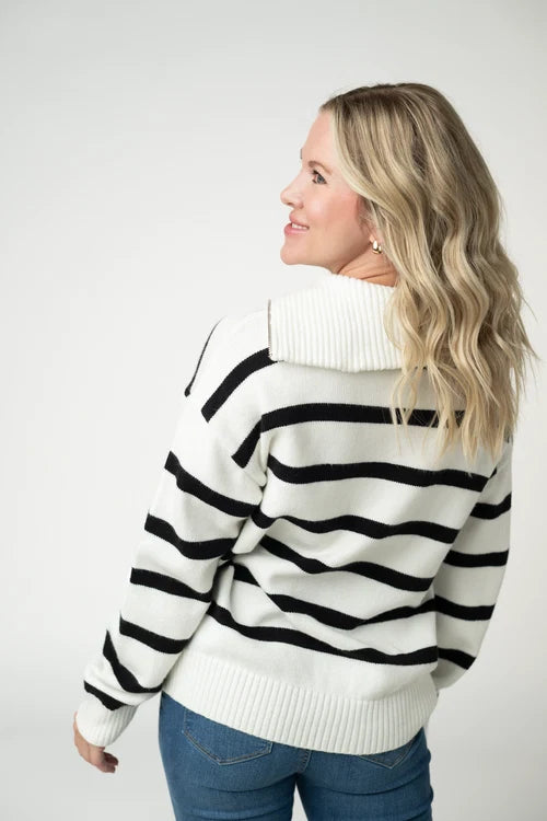 PREORDER  Michelle Mae | Quarter Zip Striped Pullover
