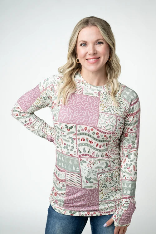 PREORDER  Michelle Mae | Blair Long Sleeve Top | Holiday Patchwork