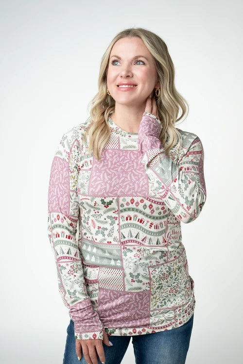 PREORDER  Michelle Mae | Blair Long Sleeve Top | Holiday Patchwork
