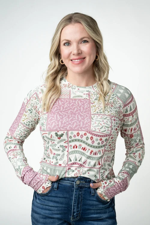 PREORDER  Michelle Mae | Blair Long Sleeve Top | Holiday Patchwork