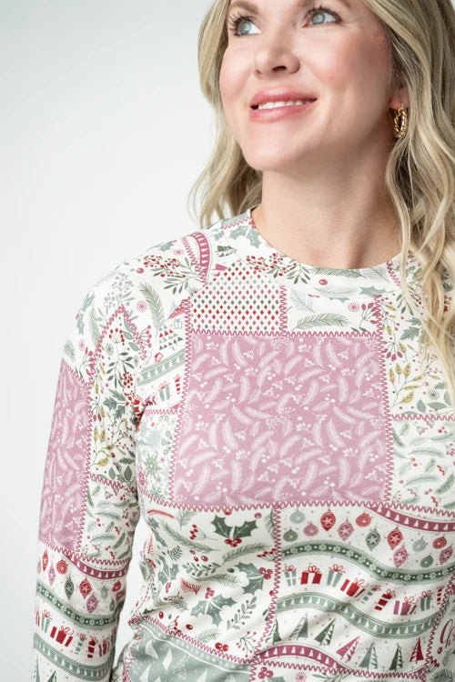 PREORDER  Michelle Mae | Blair Long Sleeve Top | Holiday Patchwork