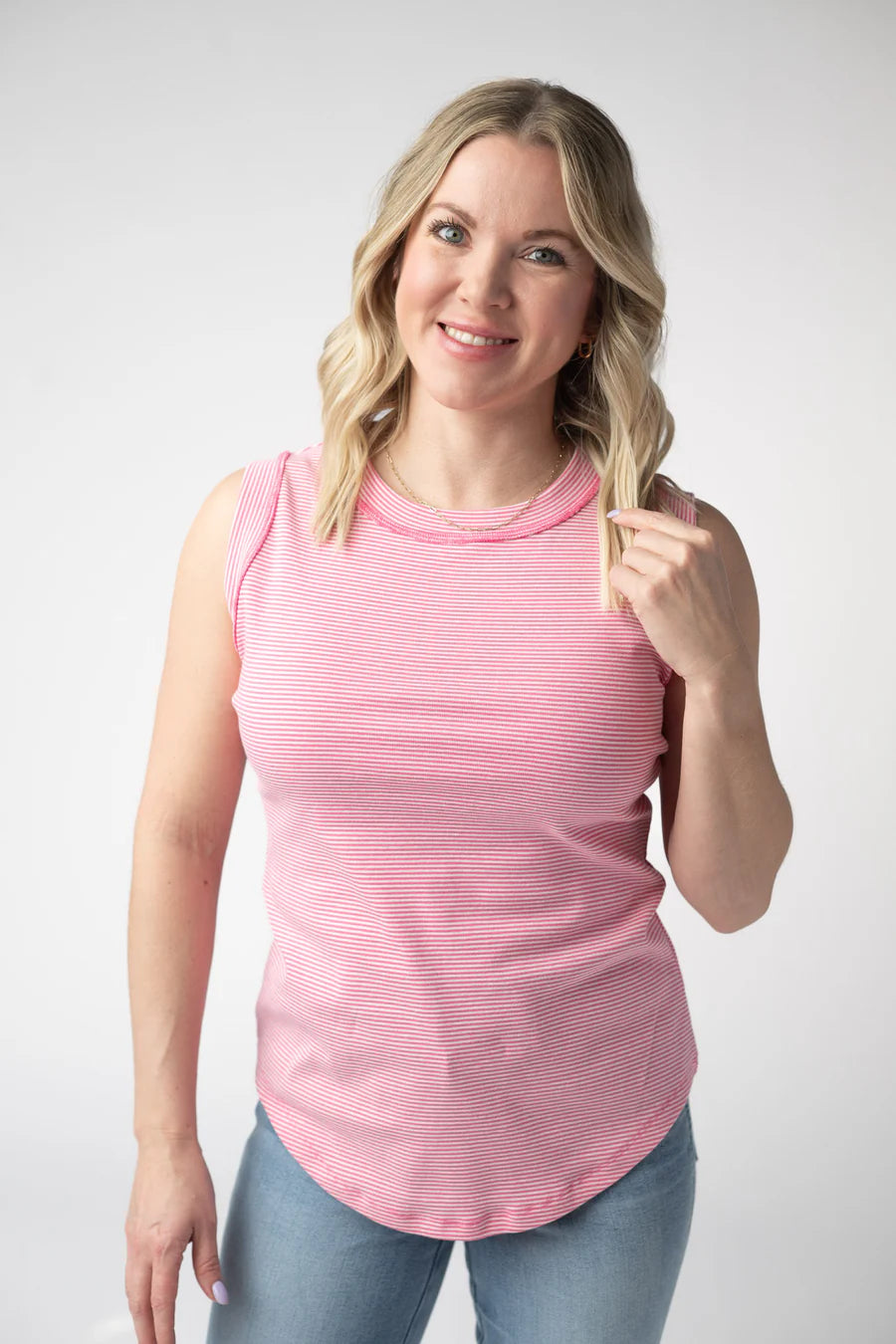 Michelle Mae | Morgan Micro Striped Tank | Pink