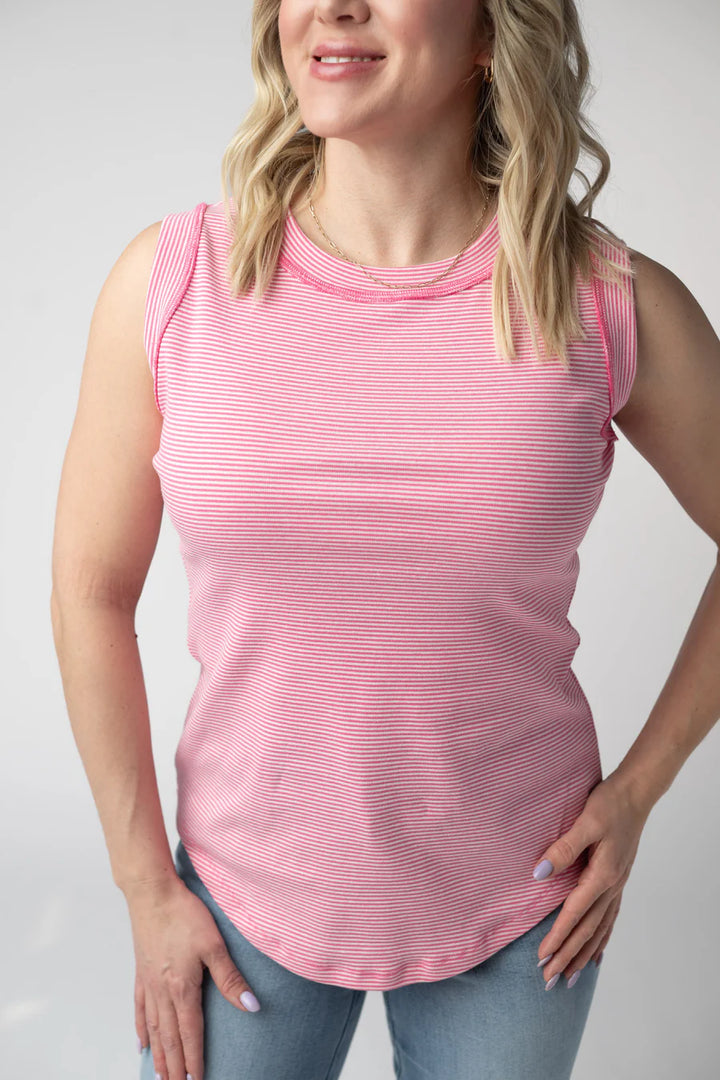 Michelle Mae | Morgan Micro Striped Tank | Pink
