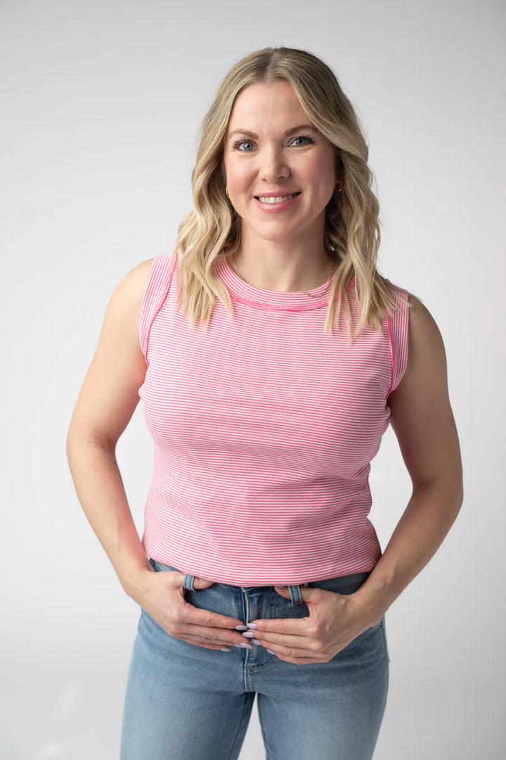 Michelle Mae | Morgan Micro Striped Tank | Pink