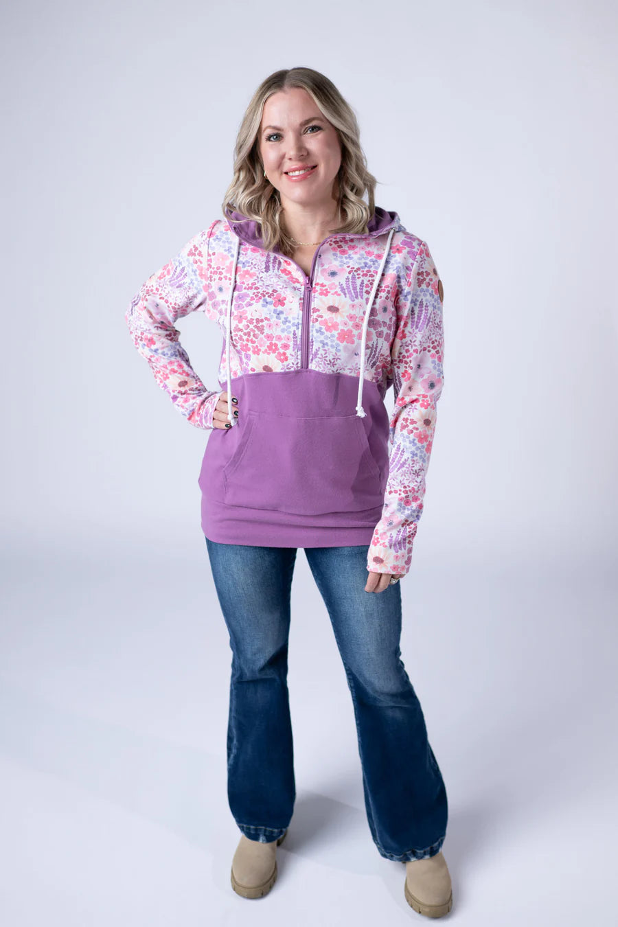 Michelle Mae | Classic HalfZip Hoodie | Coral Sunset Floral