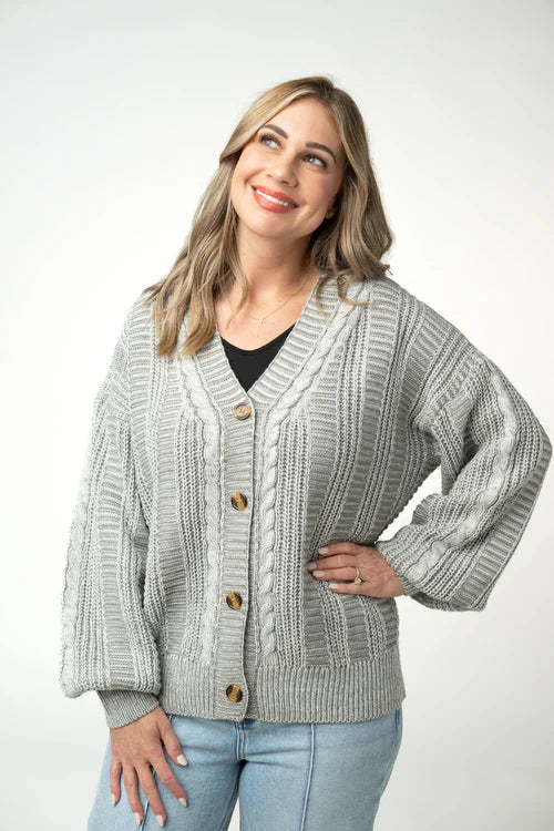 PREORDER  Michelle Mae | Cable Cardigan | Grey - ETA MID AUG