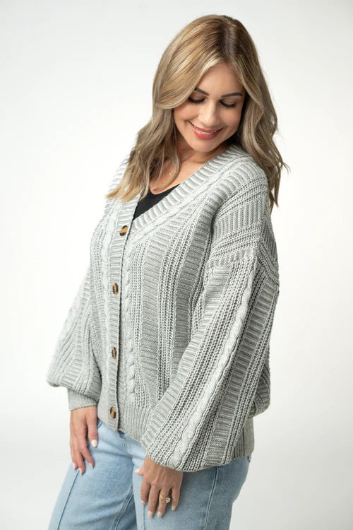 PREORDER  Michelle Mae | Cable Cardigan | Grey - ETA MID AUG