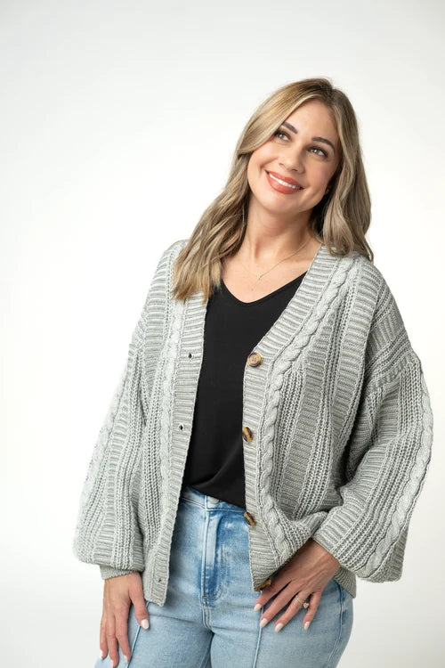 PREORDER  Michelle Mae | Cable Cardigan | Grey - ETA MID AUG