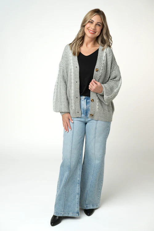 PREORDER  Michelle Mae | Cable Cardigan | Grey - ETA MID AUG
