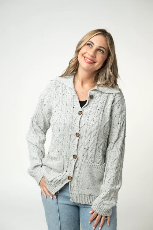 PREORDER  Michelle Mae | Dot Cable Cardigan Jacket | Grey
