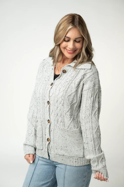 PREORDER  Michelle Mae | Dot Cable Cardigan Jacket | Grey
