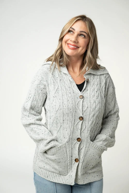 PREORDER  Michelle Mae | Dot Cable Cardigan Jacket | Grey