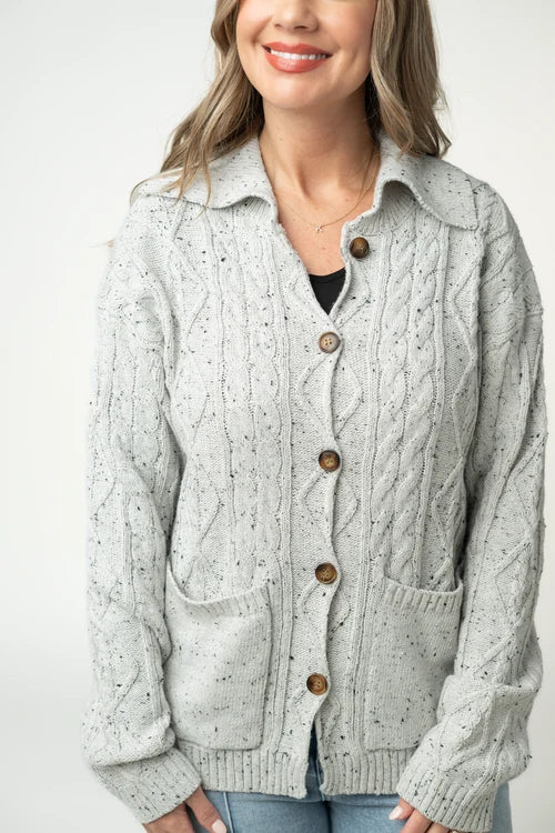 PREORDER  Michelle Mae | Dot Cable Cardigan Jacket | Grey