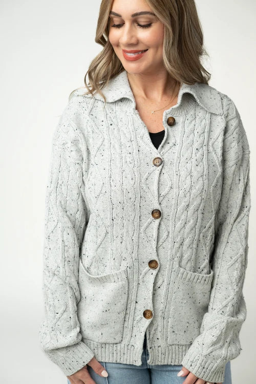 PREORDER  Michelle Mae | Dot Cable Cardigan Jacket | Grey
