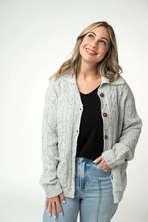 PREORDER  Michelle Mae | Dot Cable Cardigan Jacket | Grey