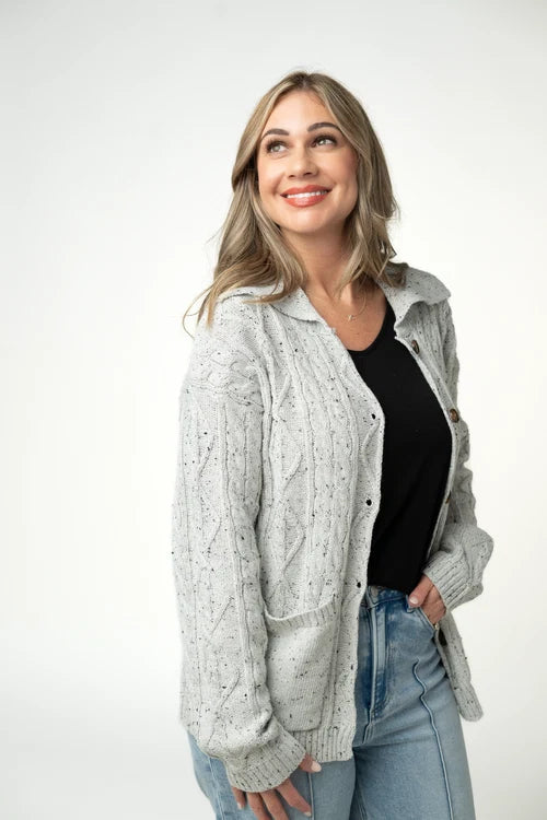 PREORDER  Michelle Mae | Dot Cable Cardigan Jacket | Grey