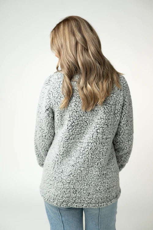 PREORDER  Michelle Mae | Two Tone FullZip Sherpa | Charcoal & White