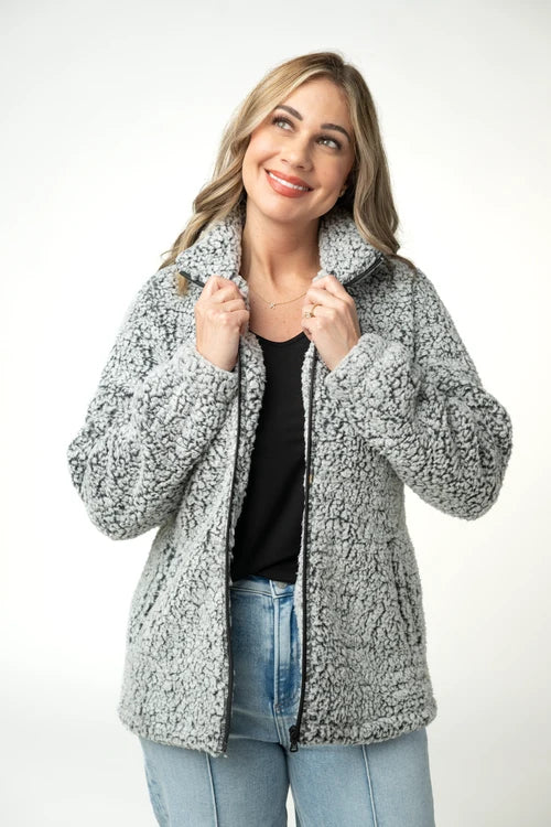 PREORDER  Michelle Mae | Two Tone FullZip Sherpa | Charcoal & White