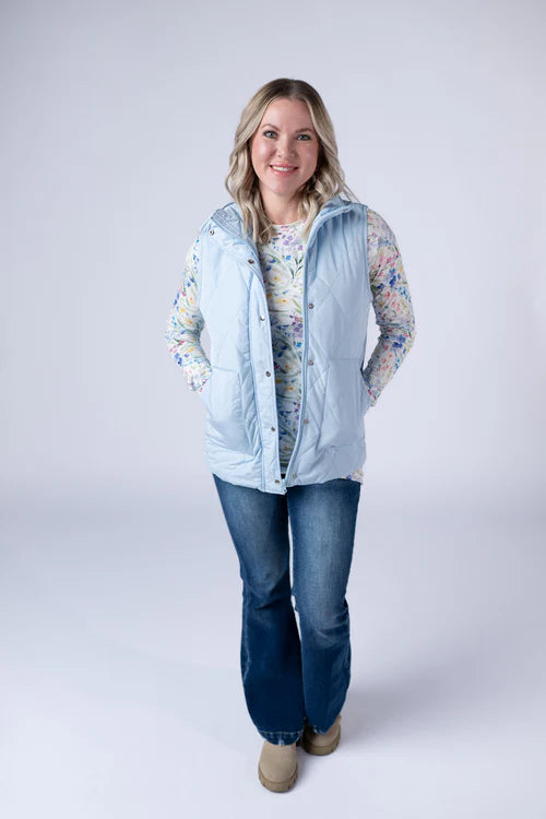 Michelle Mae | Remy Zip Up Vest | Sky Blue