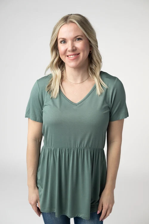PREORDER  Michelle Mae | Sarah Ruffle Short Sleeve Top | Dusty Jade