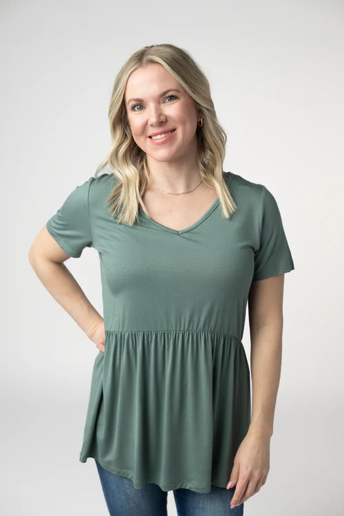 PREORDER  Michelle Mae | Sarah Ruffle Short Sleeve Top | Dusty Jade