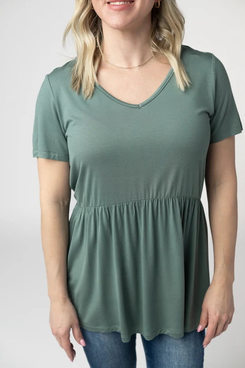 PREORDER  Michelle Mae | Sarah Ruffle Short Sleeve Top | Dusty Jade