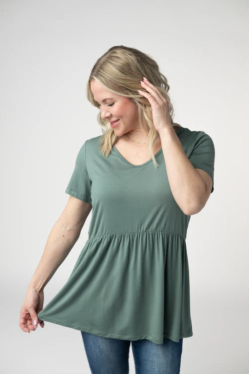 PREORDER  Michelle Mae | Sarah Ruffle Short Sleeve Top | Dusty Jade