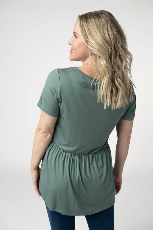 PREORDER  Michelle Mae | Sarah Ruffle Short Sleeve Top | Dusty Jade