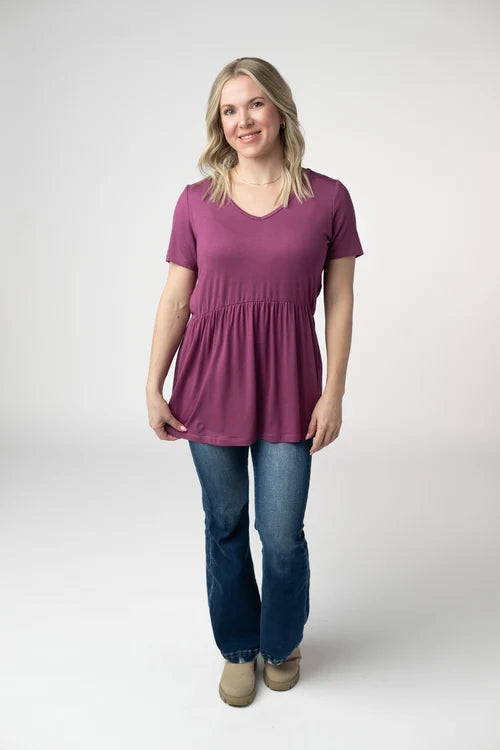 PREORDER  Michelle Mae | Sarah Ruffle Short Sleeve Top | Mulberry