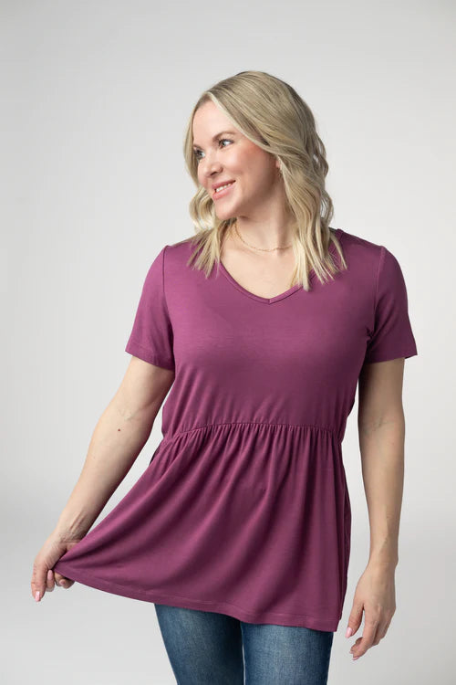 PREORDER  Michelle Mae | Sarah Ruffle Short Sleeve Top | Mulberry