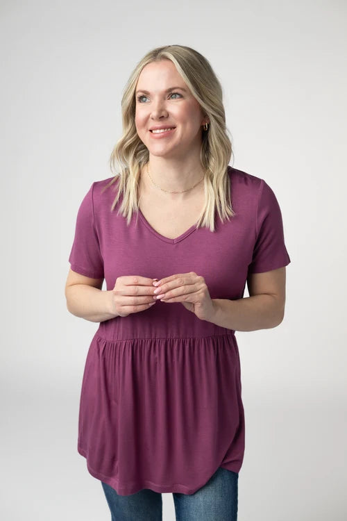 PREORDER  Michelle Mae | Sarah Ruffle Short Sleeve Top | Mulberry