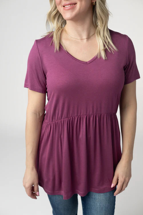PREORDER  Michelle Mae | Sarah Ruffle Short Sleeve Top | Mulberry