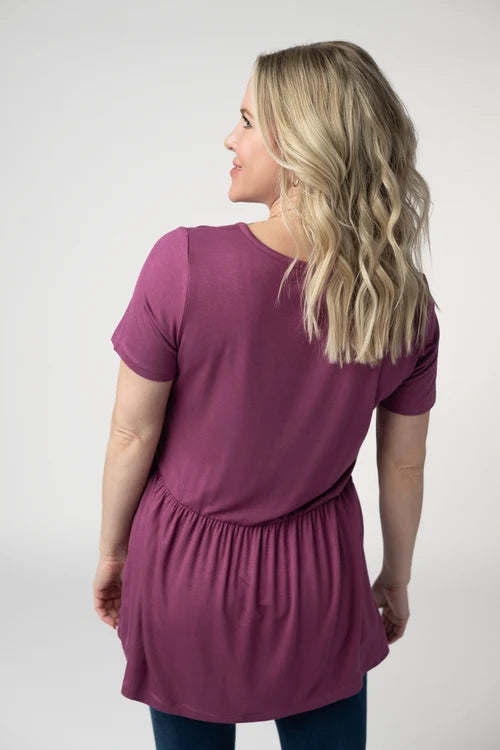 PREORDER  Michelle Mae | Sarah Ruffle Short Sleeve Top | Mulberry