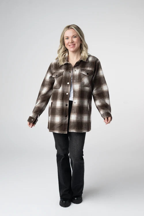 PREORDER  Michelle Mae | Norah Plaid Shacket | Brown Plaid