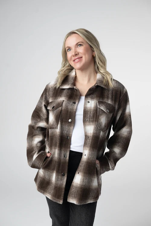 PREORDER  Michelle Mae | Norah Plaid Shacket | Brown Plaid