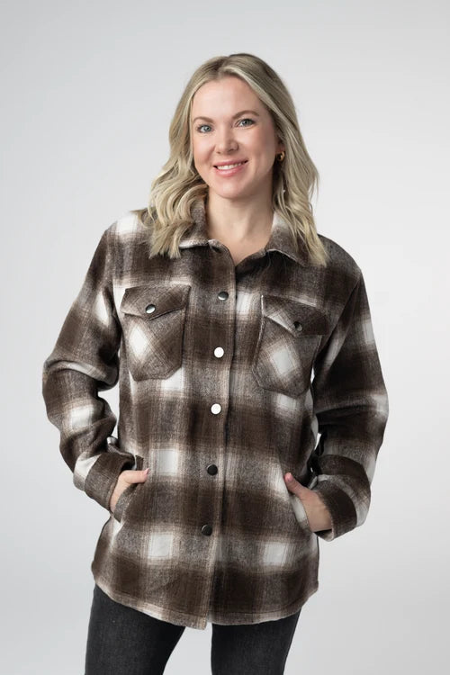 PREORDER  Michelle Mae | Norah Plaid Shacket | Brown Plaid