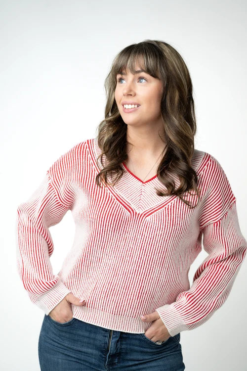 PREORDER  Michelle Mae | Candy Cane V-Neck Pullover