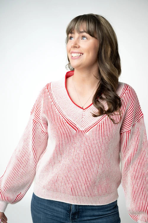 PREORDER  Michelle Mae | Candy Cane V-Neck Pullover