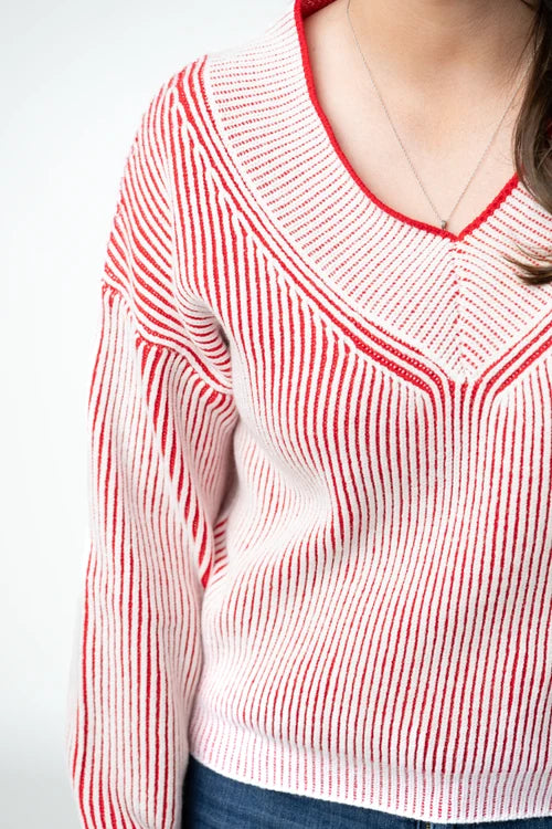 PREORDER  Michelle Mae | Candy Cane V-Neck Pullover