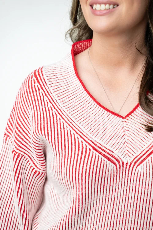 PREORDER  Michelle Mae | Candy Cane V-Neck Pullover